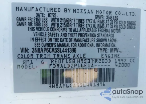 2025 Nissan Kicks Sv Fwd из США, поврежденный, VIN 3N8AP6CA5SL441396